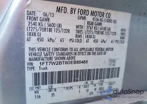 2013 Ford F250 Super Duty from USA, damaged, VIN 1FT7W2BT6DEB85485